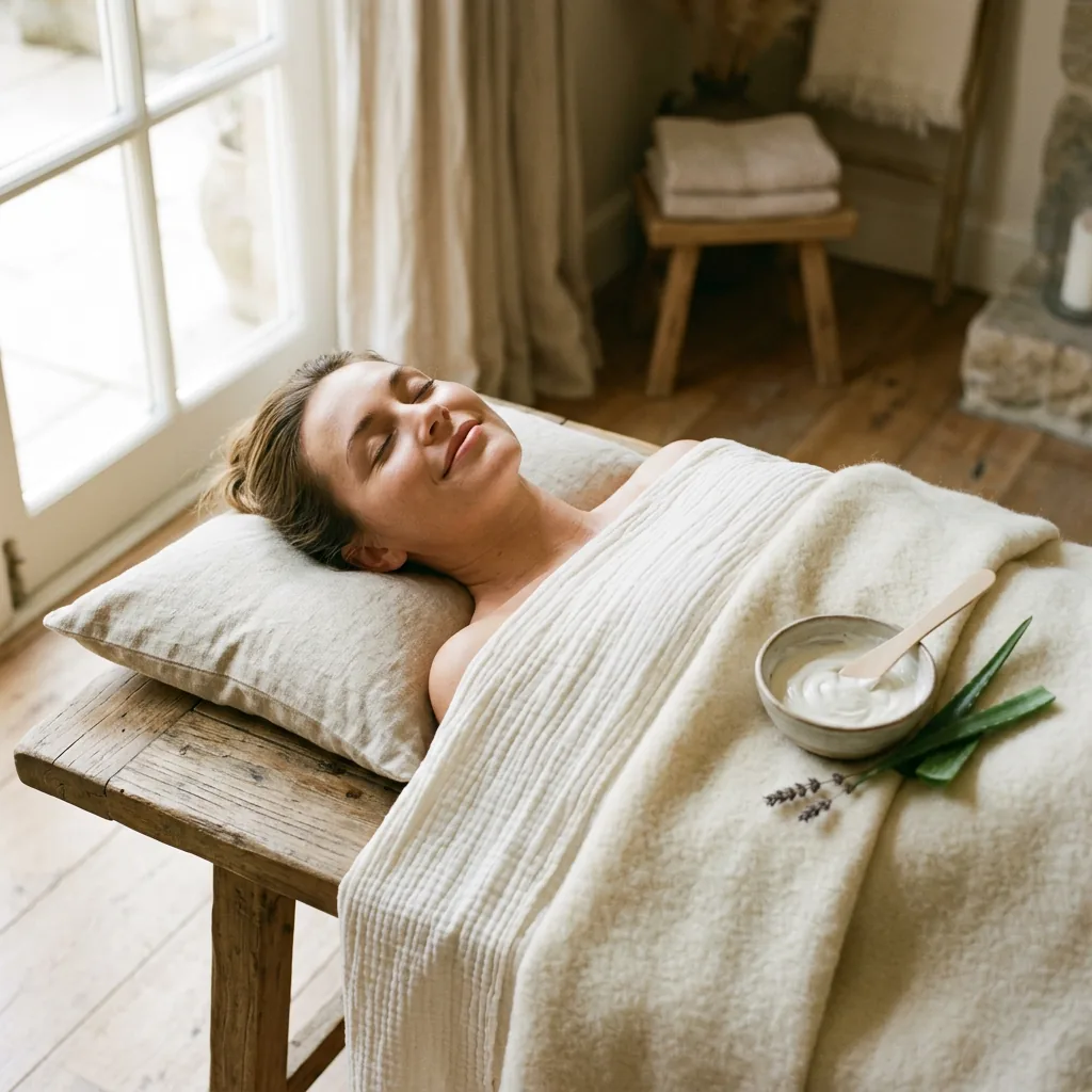 Fresh white linens folded on a made-up treatment table in our McLean studio